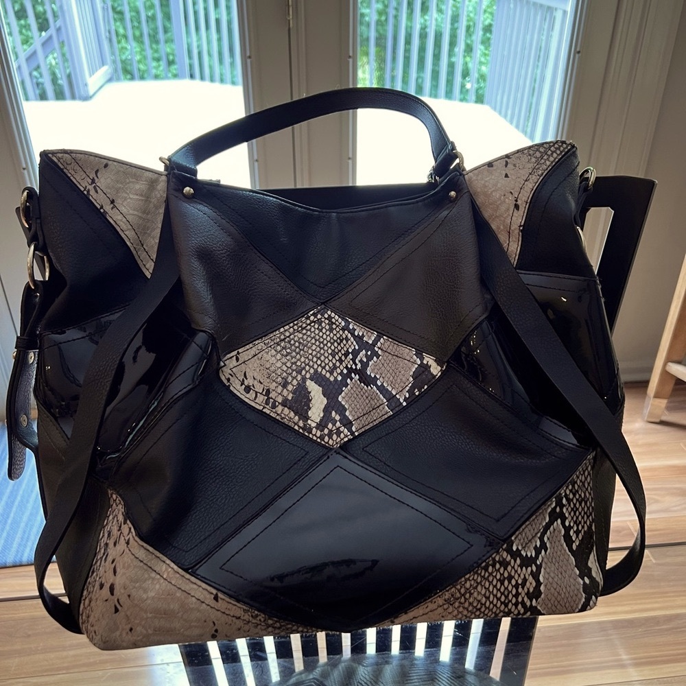 Big Buddha black and snakeskin mixed media bag NWOT